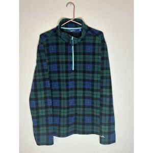 Chubbies Fleece Pullover Sweater Mens XL Blue Green Plaid 1/4 Zip
